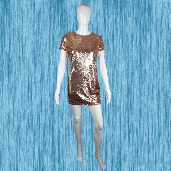 Forever 21 Copper Rose Sequin Mini Dress Size L - Picture 5 of 16